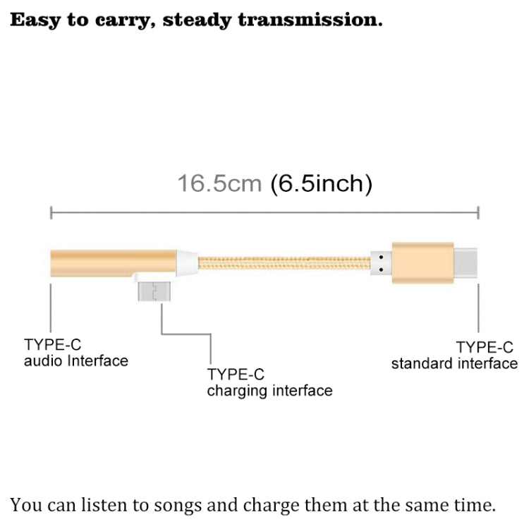 Type-C 3.5mm Aluminum Alloy + Nylon Audio Adapter, Length: 12cm, For Xiaomi , Huawei , Letv