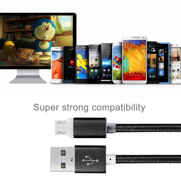 1.2M Woven Style Micro USB to USB 2.0 Data Sync Cable with Double LED Indicator Light for Samsung, HTC, Sony, Huawei, Xiaomi(Black)