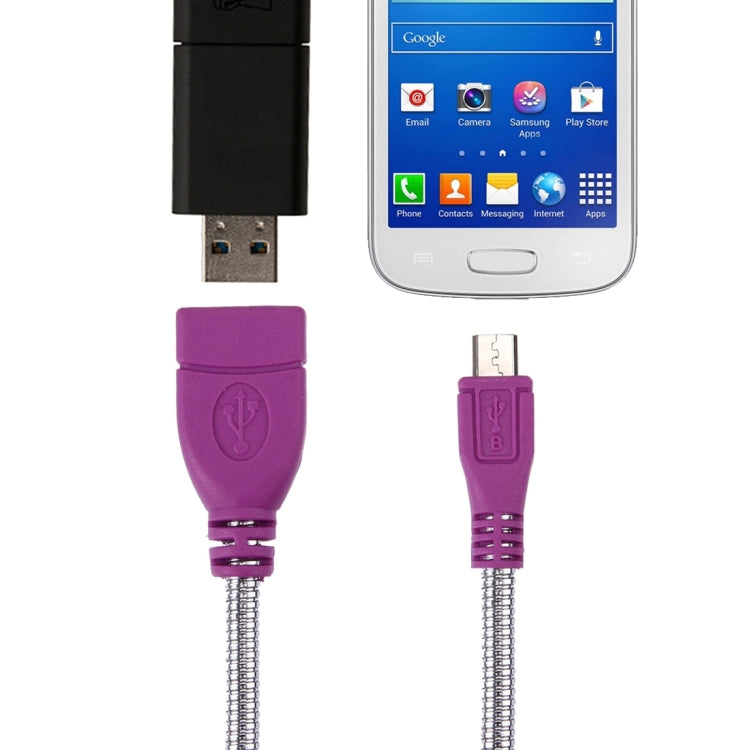 USB 2.0 Female to Micro USB Male Metal Soft Hose OTG Converter Adapter Cable for OTG device, Length: about 10cm(Purple)