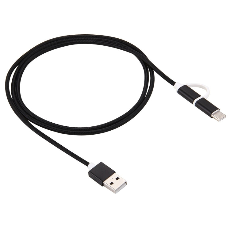 1m 2A Woven Style Metal Head 2 in 1 Type C & Micro USB to USB Data / Charger Cable,
