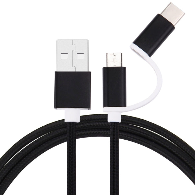 1m 2A Woven Style Metal Head 2 in 1 Type C & Micro USB to USB Data / Charger Cable,