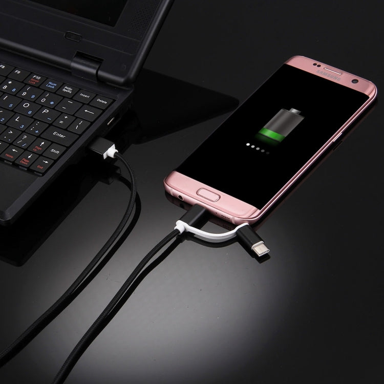 1m 2A Woven Style Metal Head 2 in 1 Type C & Micro USB to USB Data / Charger Cable,