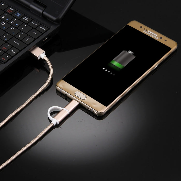 1m 2A Woven Style Metal Head 2 in 1 Type C & Micro USB to USB Data / Charger Cable,