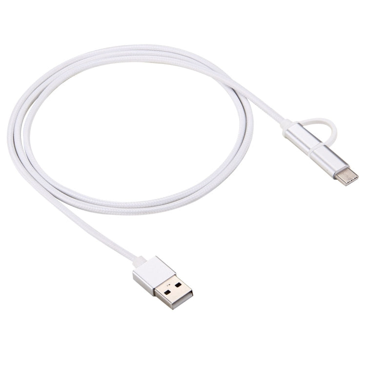 1m 2A Woven Style Metal Head 2 in 1 Type C & Micro USB to USB Data / Charger Cable,