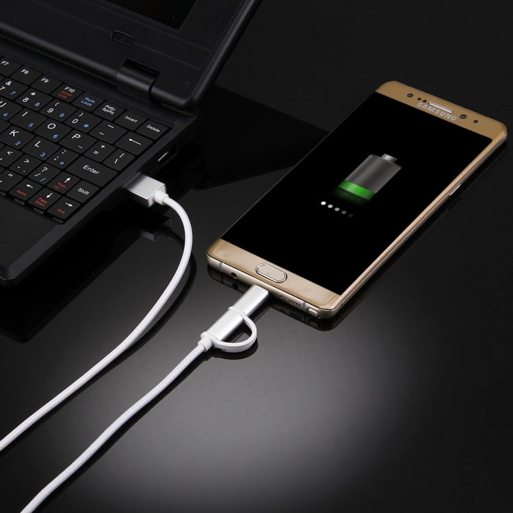1m 2A Woven Style Metal Head 2 in 1 Type C & Micro USB to USB Data / Charger Cable,