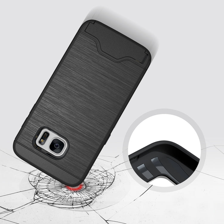 For Galaxy S7 / G930 Brushed Texture Separable TPU + PC Combination Back Case with Card Slot & Holder