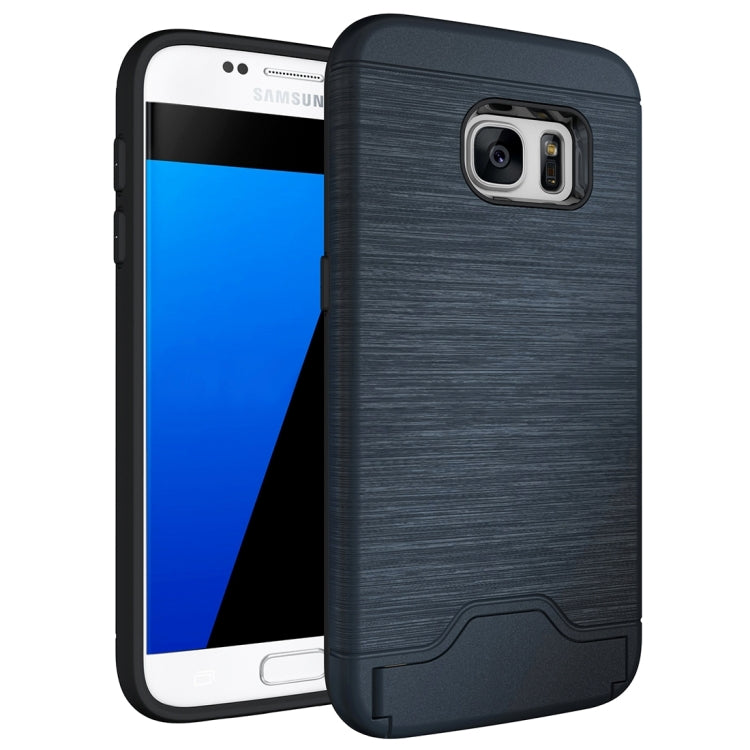 For Galaxy S7 / G930 Brushed Texture Separable TPU + PC Combination Back Case with Card Slot & Holder