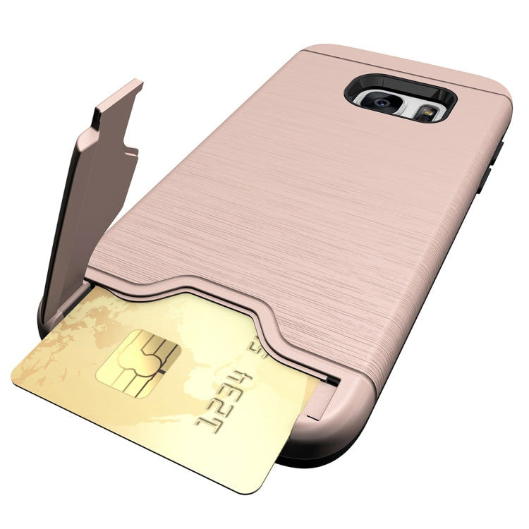 For Galaxy S7 / G930 Brushed Texture Separable TPU + PC Combination Back Case with Card Slot & Holder