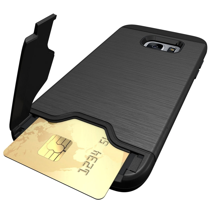 For Galaxy S7 Edge / G935 Brushed Texture Separable TPU + PC Combination Back Case with Card Slot & Holder