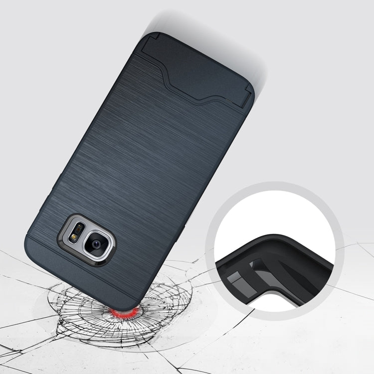 For Galaxy S7 Edge / G935 Brushed Texture Separable TPU + PC Combination Back Case with Card Slot & Holder