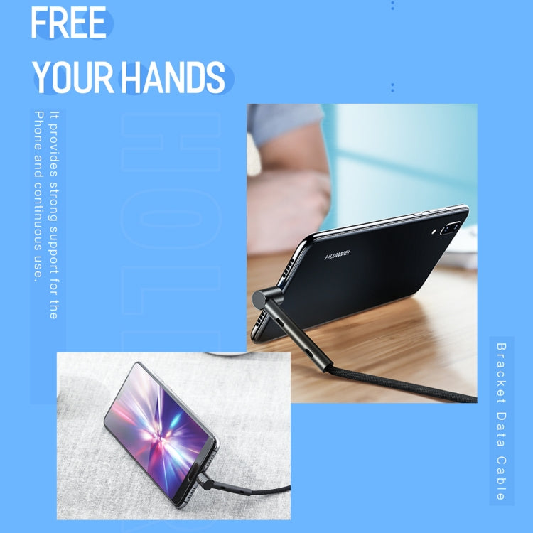 ROCK 1.2m USB to Type-C Metal Weave Style Fast Charging & Sync Bracket Data Cable, For Galaxy, Huawei, Xiaomi, LG, HTC and Other Smart Phones(Black)