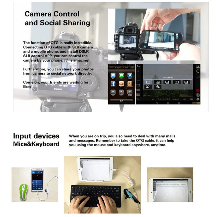 F119 Y Style OTG Function Micro USB Male & USB Female to USB Male Data Charging Cable, For Smartphones / U Disk / Printer / Gamepad / Camera / Mouse / Keyboard