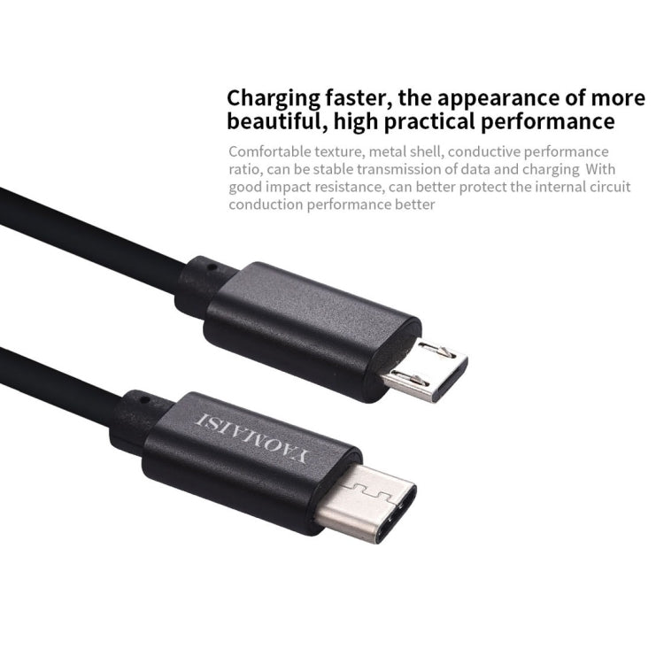 YAOMAISI 1m 3A Output Aluminium Alloy Type-C to Micro USB Data Transfers Charging Data Cable, For Galaxy, Huawei, Xiaomi, LG, HTC and Other Smart Phones, Rechargeable Devices(Black)
