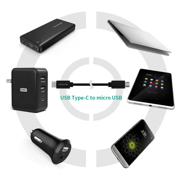 YAOMAISI 1m 3A Output Aluminium Alloy Type-C to Micro USB Data Transfers Charging Data Cable, For Galaxy, Huawei, Xiaomi, LG, HTC and Other Smart Phones, Rechargeable Devices(Black)