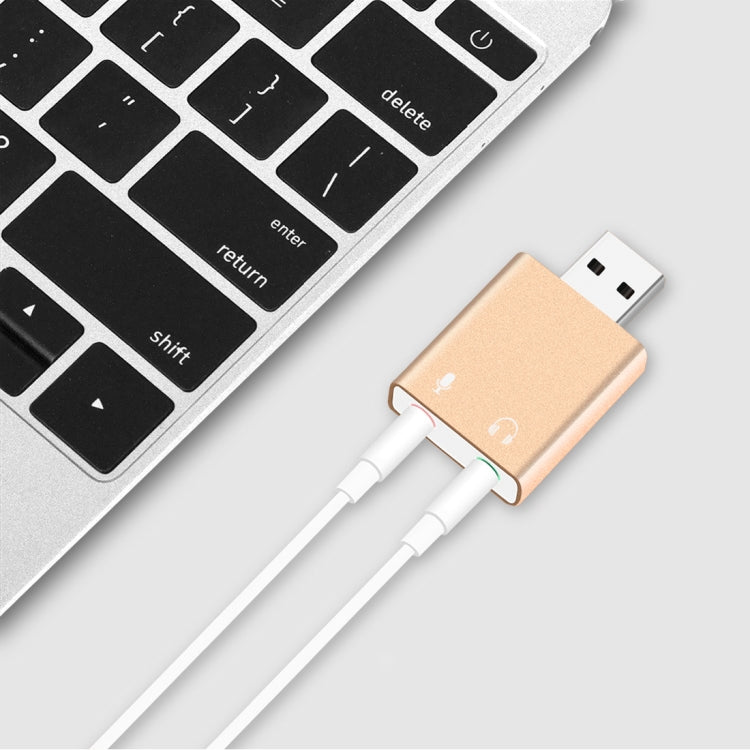 Aluminum Shell 3.5mm Jack External USB Sound Card HIFI Magic Voice 7.1 Channel Adapter Free Drive for Computer, Desktop, Speakers, Headset, Microphone(Gold)