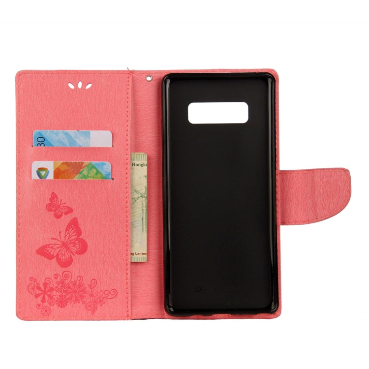 For Galaxy Note 8 Pressed Flowers Butterfly Pattern Horizontal Flip Leather Case with Holder & Card Slots & Wallet & Lanyard