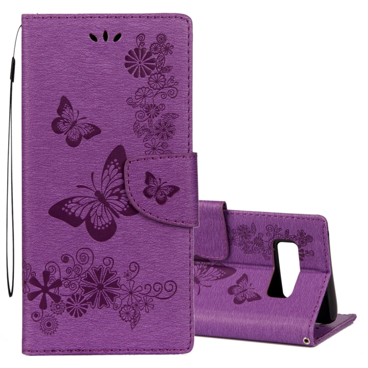 For Galaxy Note 8 Pressed Flowers Butterfly Pattern Horizontal Flip Leather Case with Holder & Card Slots & Wallet & Lanyard