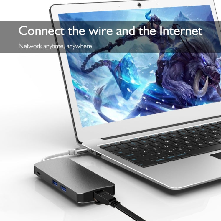 Basix T8 8 in 1 USB-C / Type-C to USB2.0x2 Type-Cx1 HUB Adapter with HDMI Output, SD Card Reader,Micro SD, RJ45, VGA for Type-C Channel Computers and Phones(Grey)