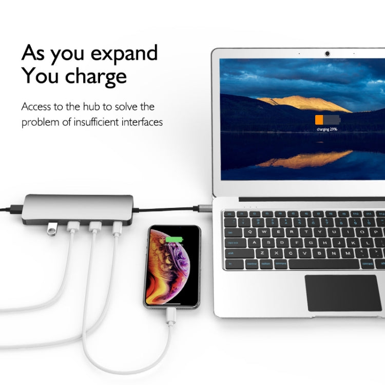 Basix T9 9 in 1 USB-C / Type-C to USB3.0x3 Type-Cx1 HUB Adapter with HDMI Output, SD Card Reader,Micro SD, RJ45, VGA for Type-C Channel Computers and Phones(Grey)