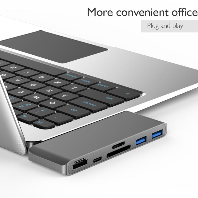 Basix T6 6 in 1 USB-C / Type-C to USB3.0x2 Type-Cx1 HUB Adapter with HDMI Output, SD Card Reader,Micro SD for Type-C Channel Computers and Phones(Grey)