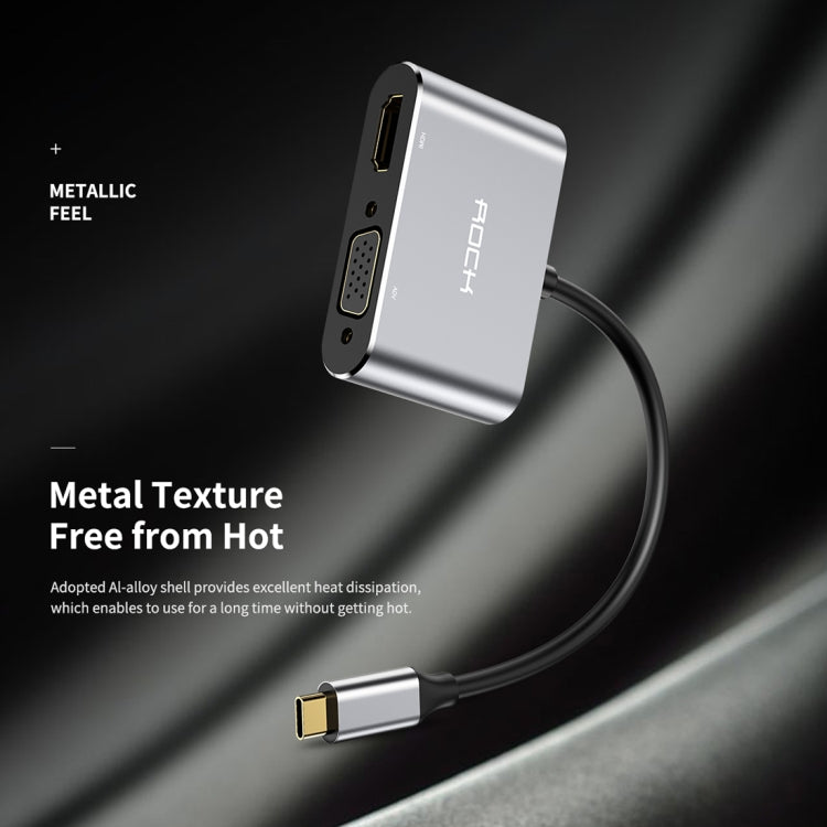 ROCK USB-C / Type-C to HDMI + VGA Female Transfer Cable Converter(Grey)