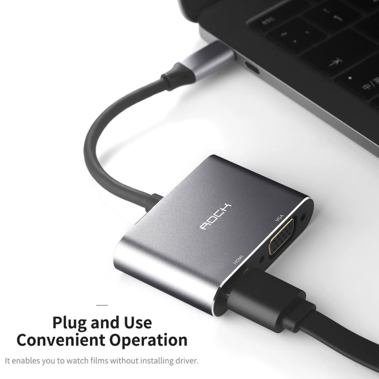 ROCK USB-C / Type-C to HDMI + VGA Female Transfer Cable Converter(Grey)