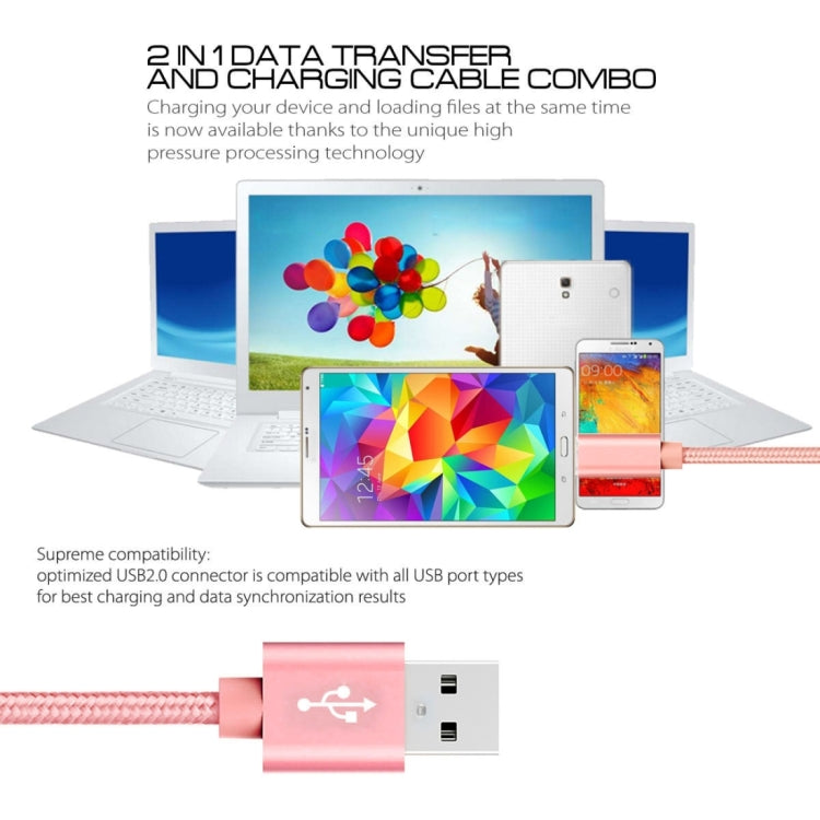 2m 3A Woven Style Metal Head Micro USB to USB Data / Charger Cable