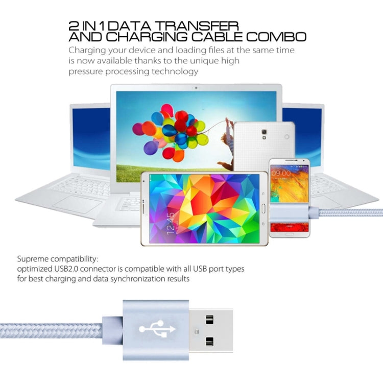 2m 3A Woven Style Metal Head Micro USB to USB Data / Charger Cable