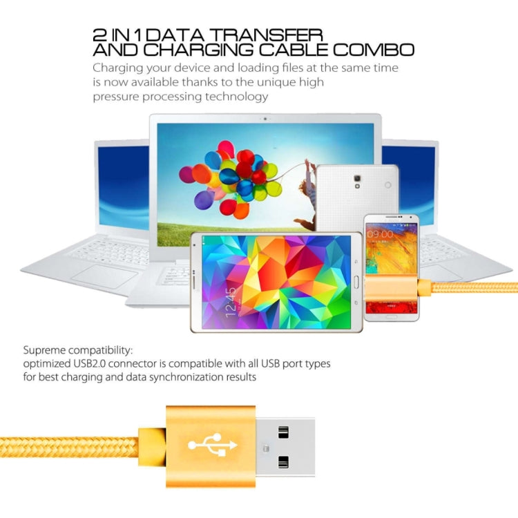 2m 3A Woven Style Metal Head Micro USB to USB Data / Charger Cable