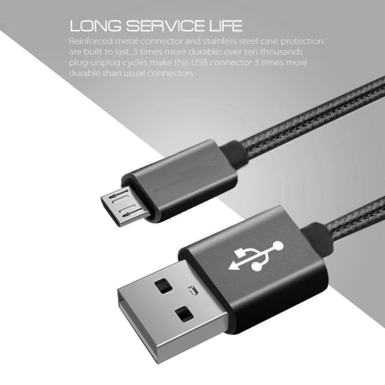 3A Woven Style Metal Head Micro USB to USB Data / Charger Cable, Cable Length: 3m