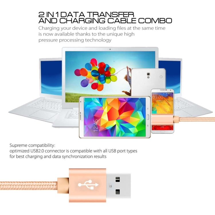 3A Woven Style Metal Head Micro USB to USB Data / Charger Cable, Cable Length: 3m