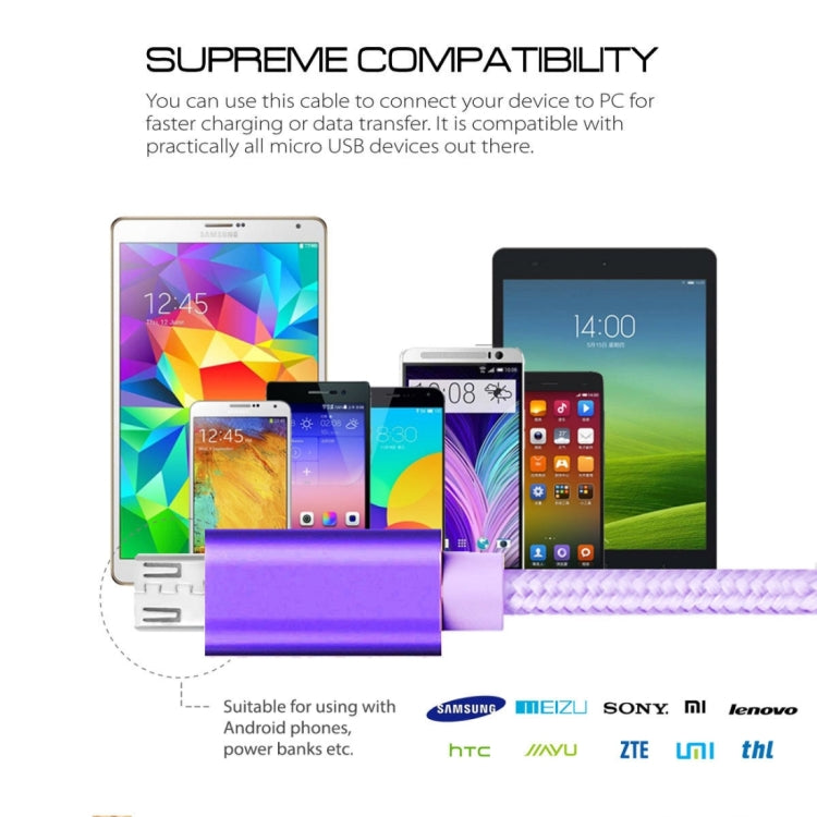 3A Woven Style Metal Head Micro USB to USB Data / Charger Cable, Cable Length: 3m