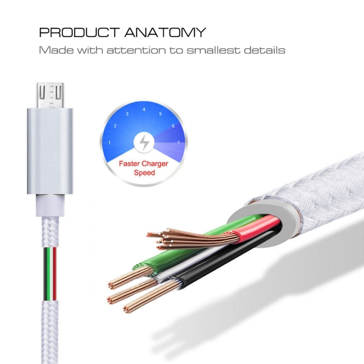 3A Woven Style Metal Head Micro USB to USB Data / Charger Cable, Cable Length: 3m