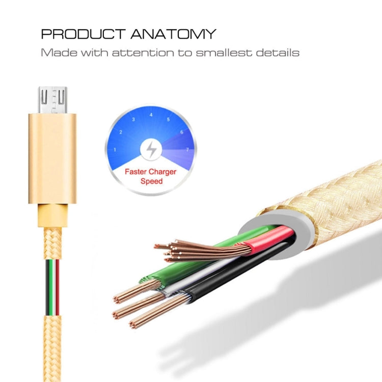 3A Woven Style Metal Head Micro USB to USB Data / Charger Cable, Cable Length: 3m