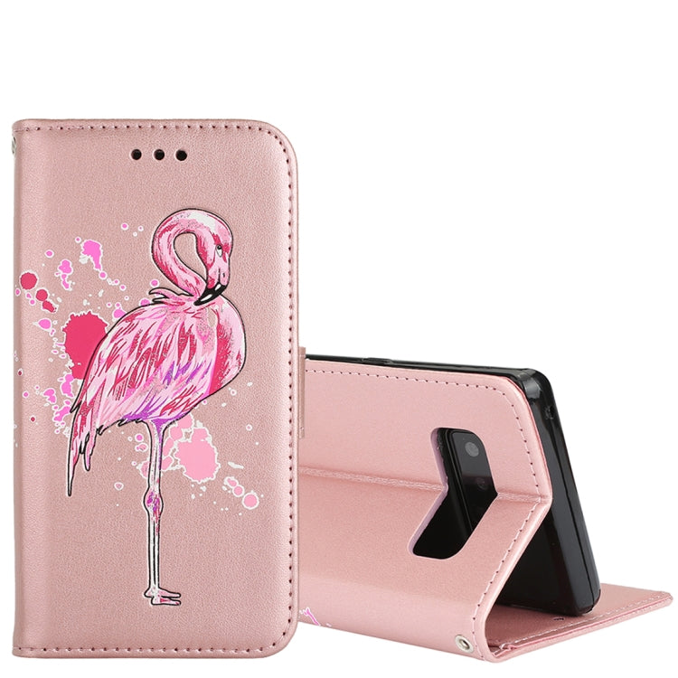 For Galaxy Note 8 Glittery Powder Flamingo Print Horizontal Flip Leather Case with Holder & Wallet & Card Slots & Photo Frame