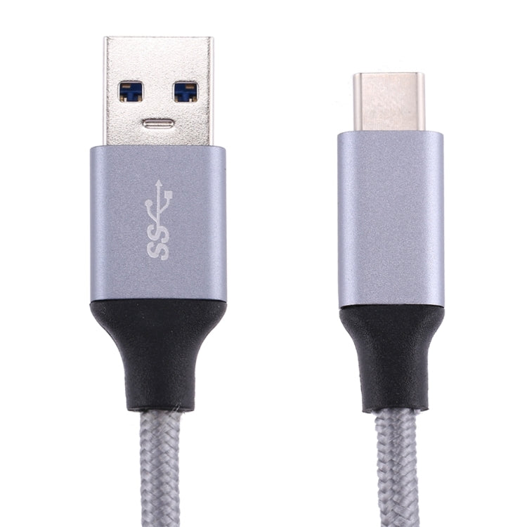 1m Wires Woven Metal Head USB-C / Type-C 3.1 to USB 3.0 Data / Charger Cable(Grey)