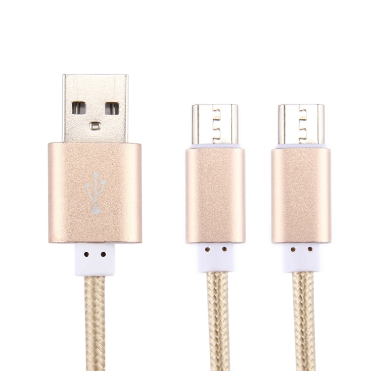 2 in 1 Weave Style Metal Head Micro USB + Micro USB to USB 2.0 Data Sync Charging Adapter Cable with Key Chain for Samsung, Xiaomi, Meizu, Nokia, Google and other Devices with Micro USB Port