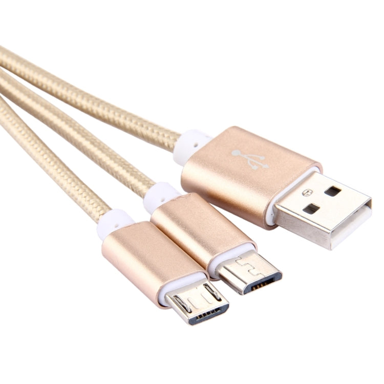 2 in 1 Weave Style Metal Head Micro USB + Micro USB to USB 2.0 Data Sync Charging Adapter Cable with Key Chain for Samsung, Xiaomi, Meizu, Nokia, Google and other Devices with Micro USB Port