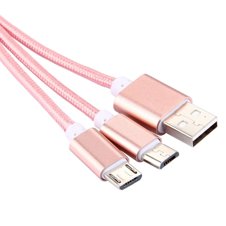 2 in 1 Weave Style Metal Head Micro USB + Micro USB to USB 2.0 Data Sync Charging Adapter Cable with Key Chain for Samsung, Xiaomi, Meizu, Nokia, Google and other Devices with Micro USB Port