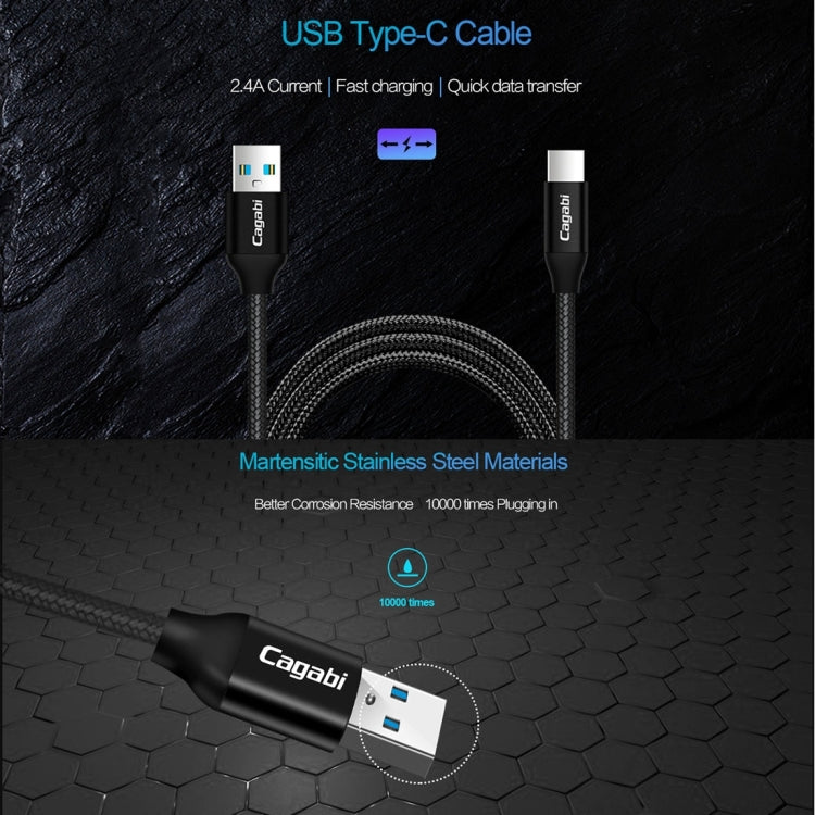 Cagabi N2-3 1m 2.4A Aviation Aluminum Alloy + Nylon USB to USB-C / Type-C Data Sync Fast Charging Cable, For Samsung Galaxy S8 & S8 + / LG G6 / Huawei P10 & P10 Plus / Xiaomi Mi 6 & Max 2 and other Smartphones