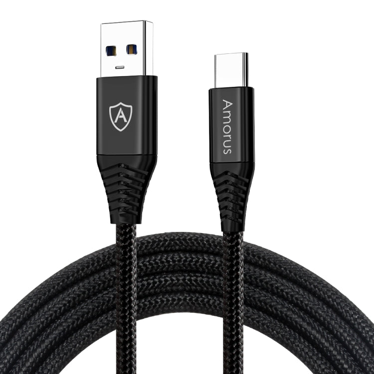 Amorus 1.2m 3A USB A 3.0 to USB-C / Type-C Nylon Woven Fast Charging & Data Cable(Black)
