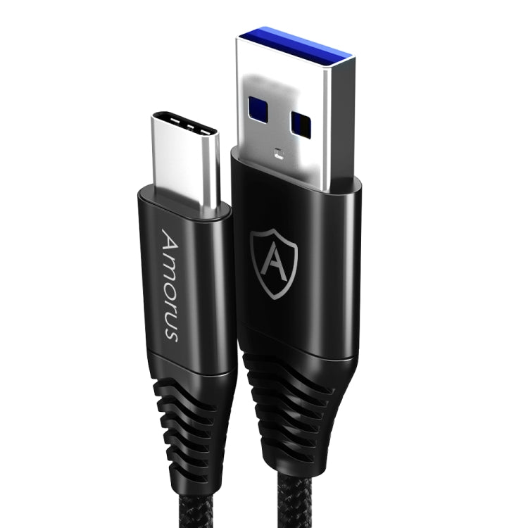 Amorus 1.2m 3A USB A 3.0 to USB-C / Type-C Nylon Woven Fast Charging & Data Cable(Black)