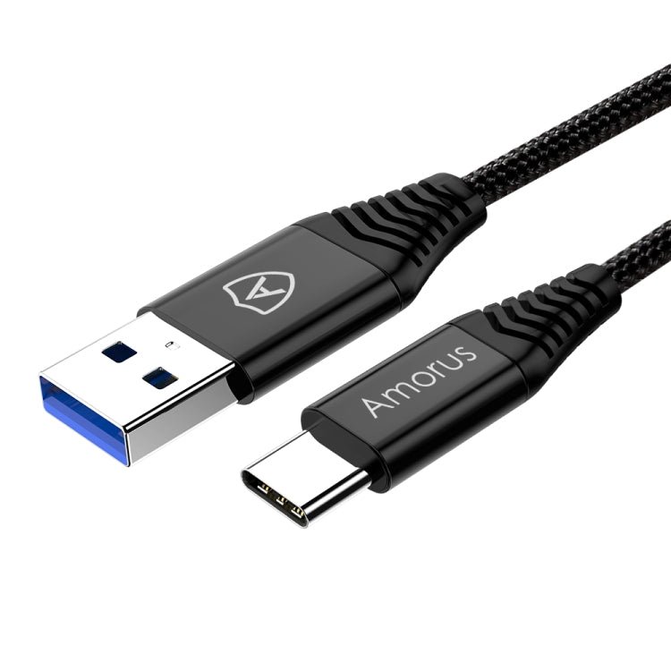 Amorus 1.2m 3A USB A 3.0 to USB-C / Type-C Nylon Woven Fast Charging & Data Cable(Black)