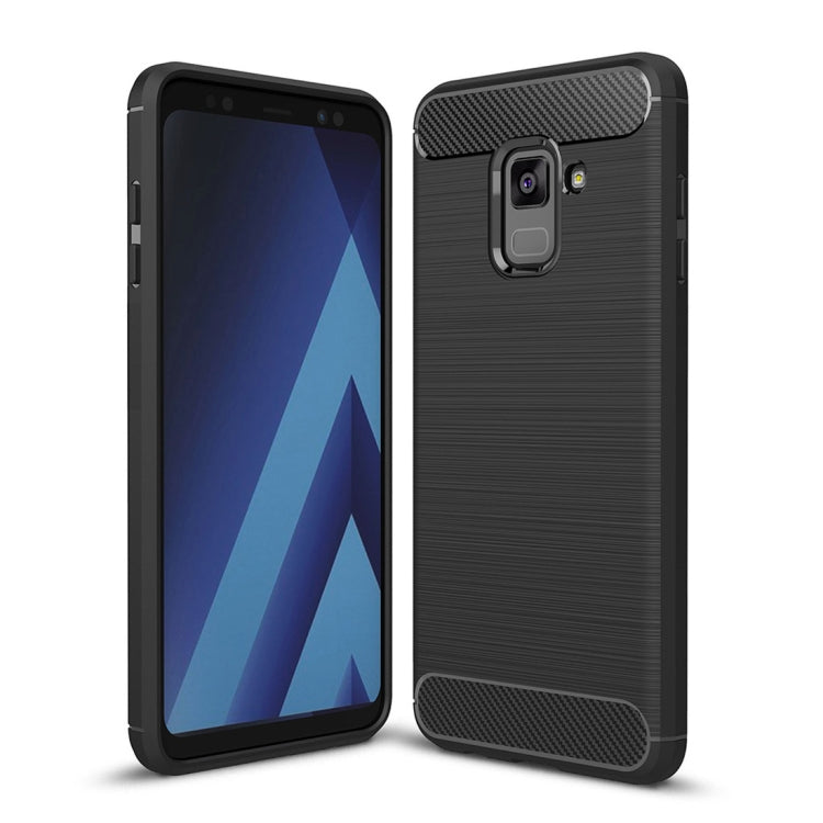 For Galaxy A8 (2018) Brushed Texture Carbon Fiber Shockproof TPU Protective Back Case