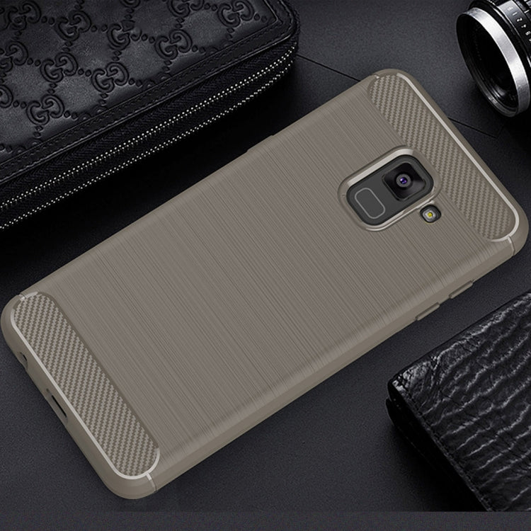 For Galaxy A8 (2018) Brushed Texture Carbon Fiber Shockproof TPU Protective Back Case