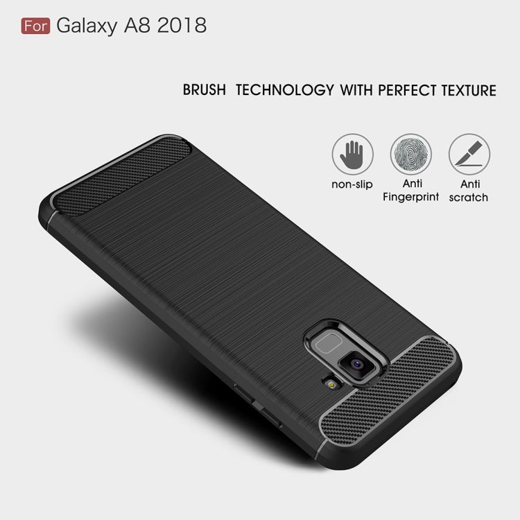 For Galaxy A8 (2018) Brushed Texture Carbon Fiber Shockproof TPU Protective Back Case
