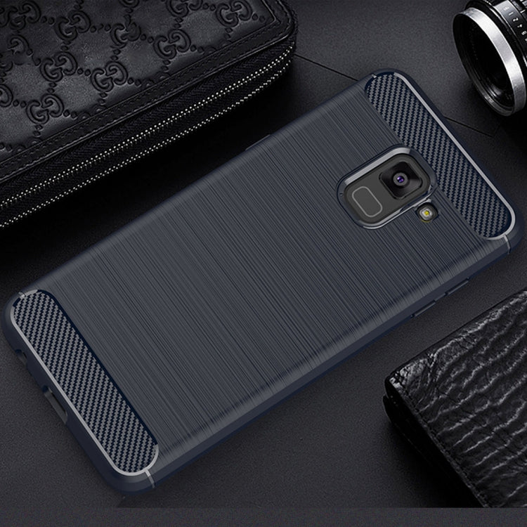 For Galaxy A8 (2018) Brushed Texture Carbon Fiber Shockproof TPU Protective Back Case