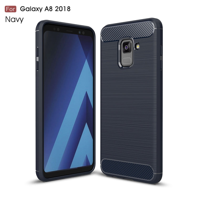 For Galaxy A8 (2018) Brushed Texture Carbon Fiber Shockproof TPU Protective Back Case