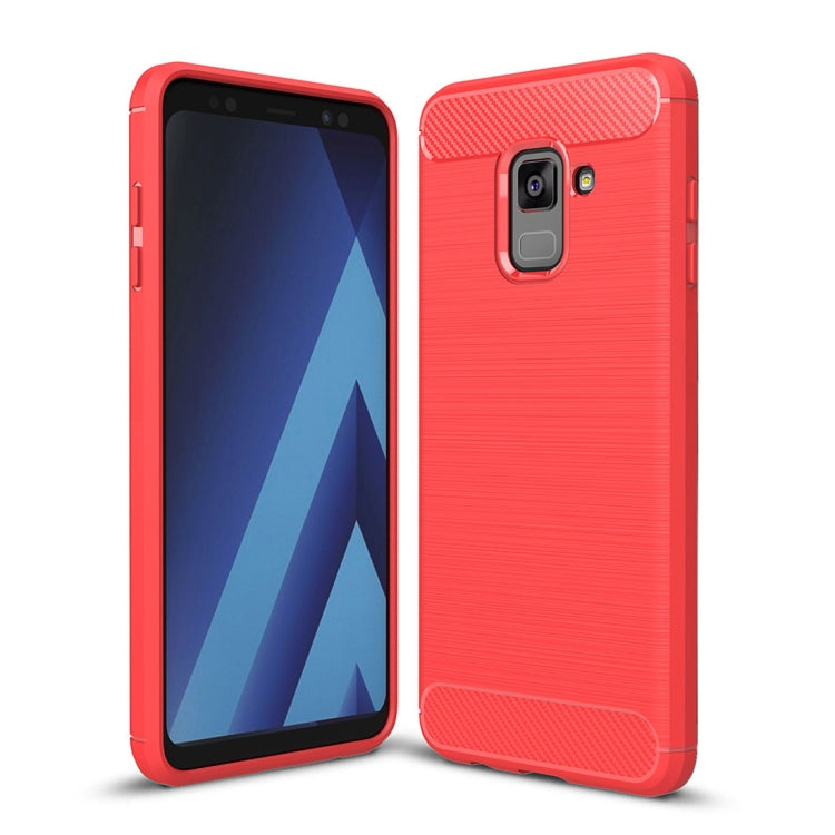 For Galaxy A8 (2018) Brushed Texture Carbon Fiber Shockproof TPU Protective Back Case