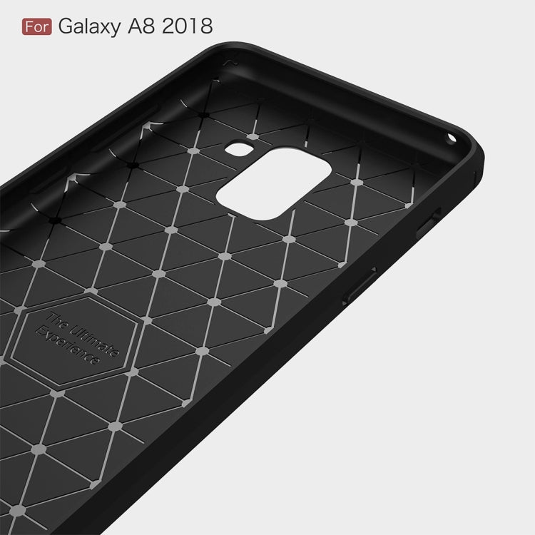 For Galaxy A8 (2018) Brushed Texture Carbon Fiber Shockproof TPU Protective Back Case